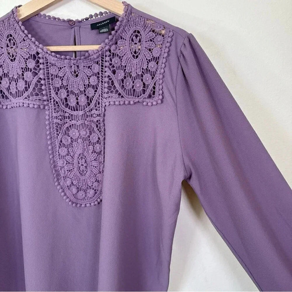 Halogen Womens Size 1X Crochet Pullover Lavender Long Sleeve Blouse - Picture 6 of 15